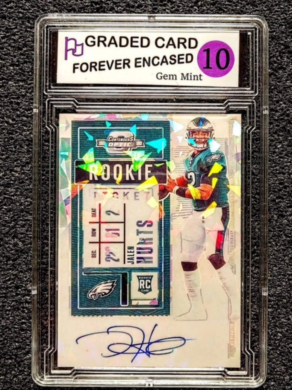 Jalen Hurts Eagles MVP Cracked Ice Autograph Football Rookie Card
